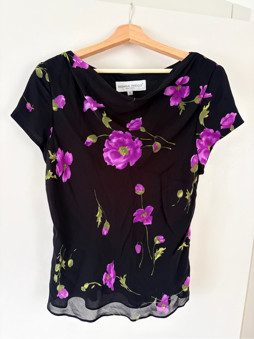 Vintage Y2K Fairycore Romantic Goth Floral Draped Top Sheer Overlay Donna Ricco